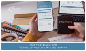 Filipino traveler preparing documents for a Dubai visa application.