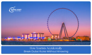 Tourists learning about Dubai rules and local laws to enjoy a safe and respectful travel experience.