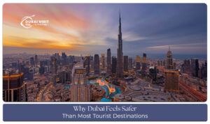 Dubai city skyline highlighting its clean streets, modern infrastructure, and safe environment for tourists.