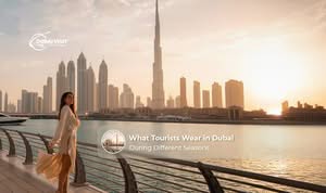 Tourists wearing seasonal outfits while exploring Dubai attractions and landmarks