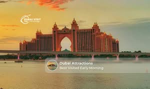 Early morning view of Burj Khalifa, Dubai Fountain, and Downtown Dubai with fewer visitors