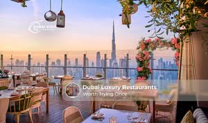 Guests enjoying fine dining at a luxury restaurant in Dubai with elegant interiors