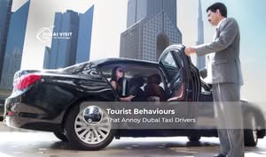 Tourists riding in a Dubai taxi while following local travel etiquette