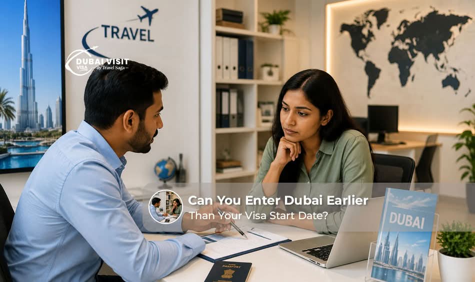Traveler checking Dubai visa validity and entry date before flying.