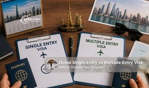Traveller comparing Dubai single-entry and multiple-entry visa options before planning a trip to the UAE.