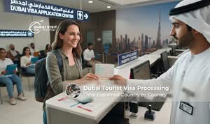 Traveller holding a Dubai tourist visa and passport before an international trip.