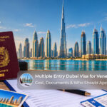 Multiple-entry Dubai visa for Venezuelan citizens with passport, visa documents and travel planning essentials