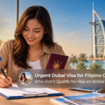 Filipino traveller preparing documents for an urgent Dubai visa application.